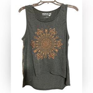 Selena Gomez Charcoal Tank with Orange Pattern